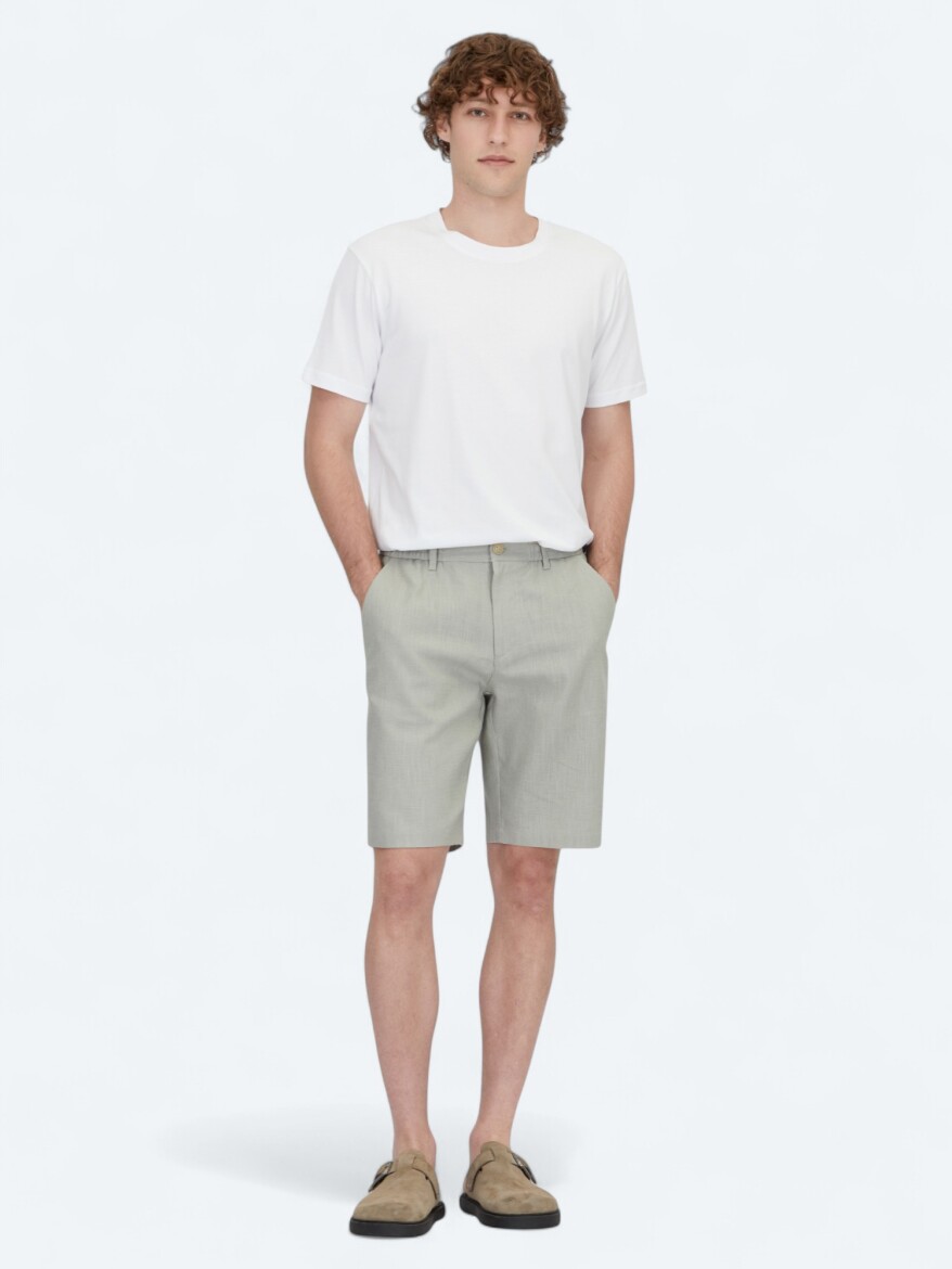 Nile Green Weaving Jogging Fit Casual Cotton Blended Bermuda - 1