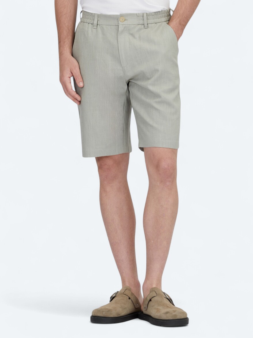 Nile Green Weaving Jogging Fit Casual Cotton Blended Bermuda 