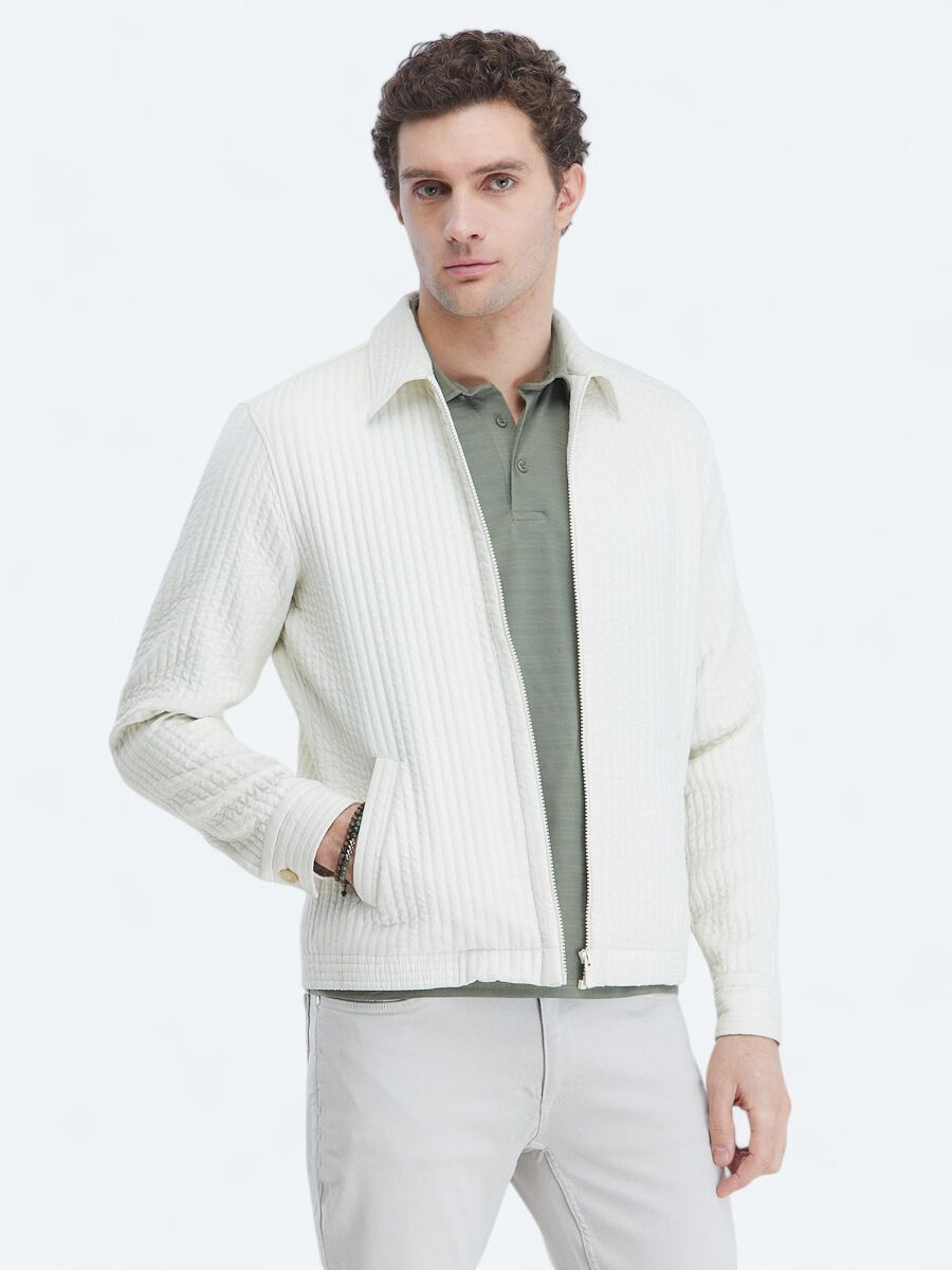Off White Regular Fit Turtleneck Casual Weaving Coat - 1