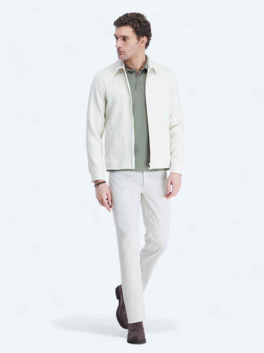 Off White Regular Fit Turtleneck Casual Weaving Coat - 2