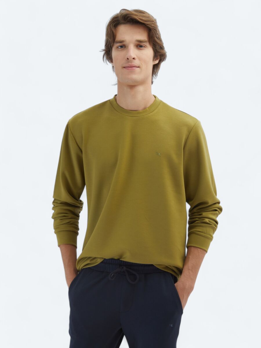 Oil Green Crew Neck Sweatshirt - 1