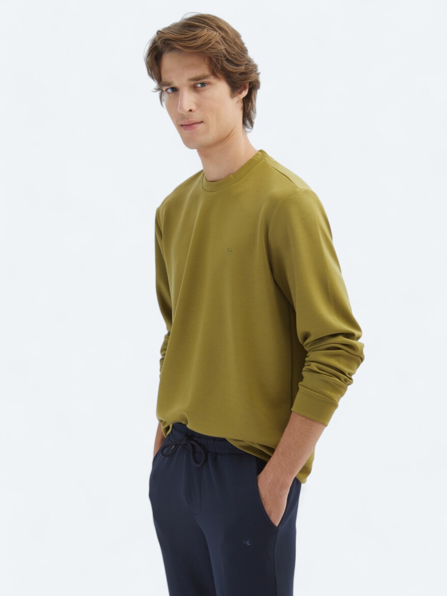 Oil Green Crew Neck Sweatshirt - 3