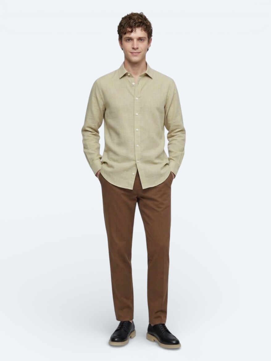 Oil Green Plain Regular Fit Weaving Casual 100% Cotton Shirt 