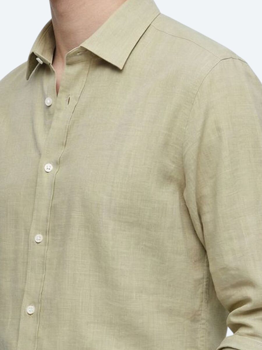 Oil Green Plain Regular Fit Weaving Casual 100% Cotton Shirt - 3