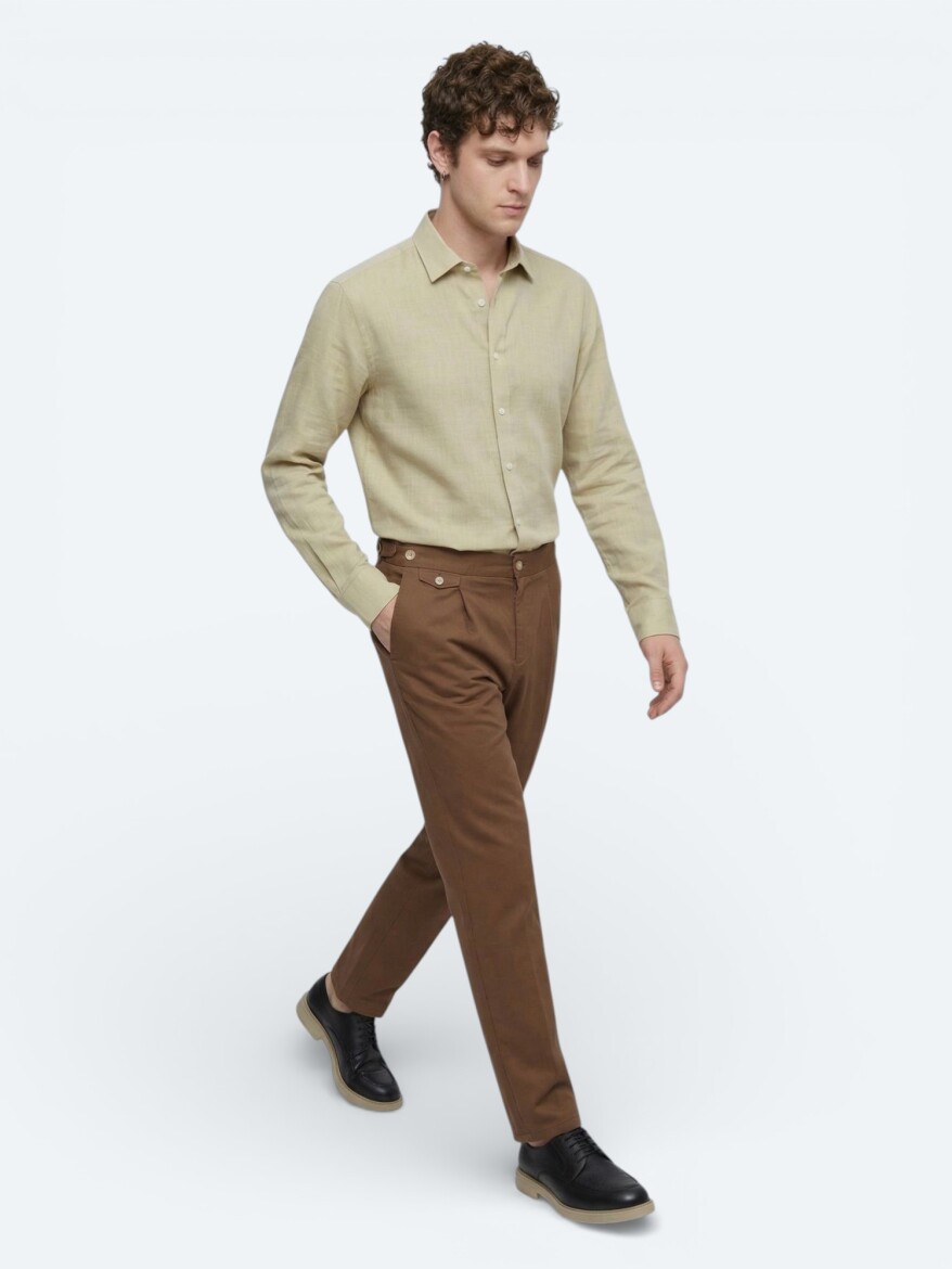 Oil Green Plain Regular Fit Weaving Casual 100% Cotton Shirt - 4