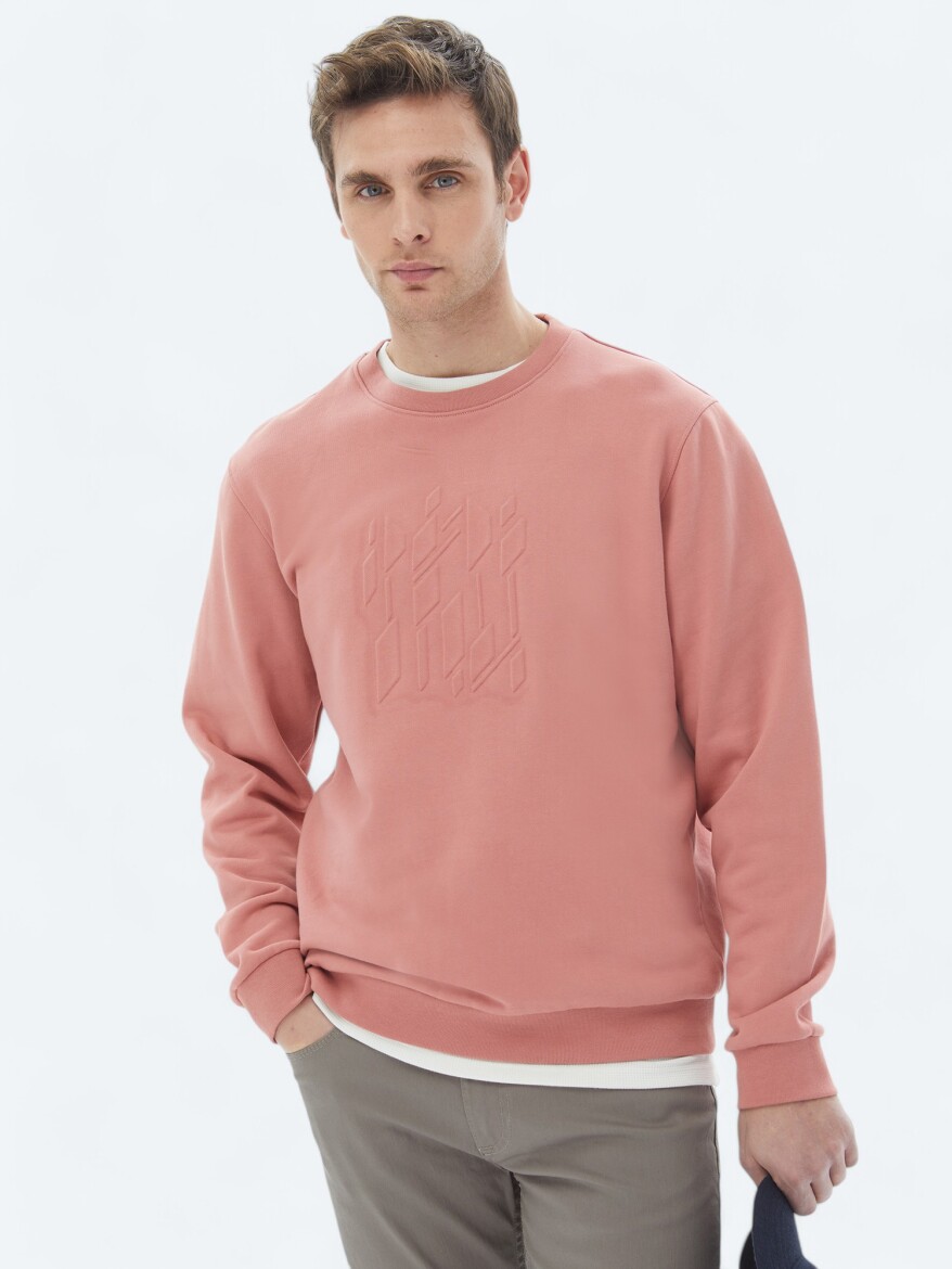 Pink Crew Neck Printed Sweatshirt - KİP