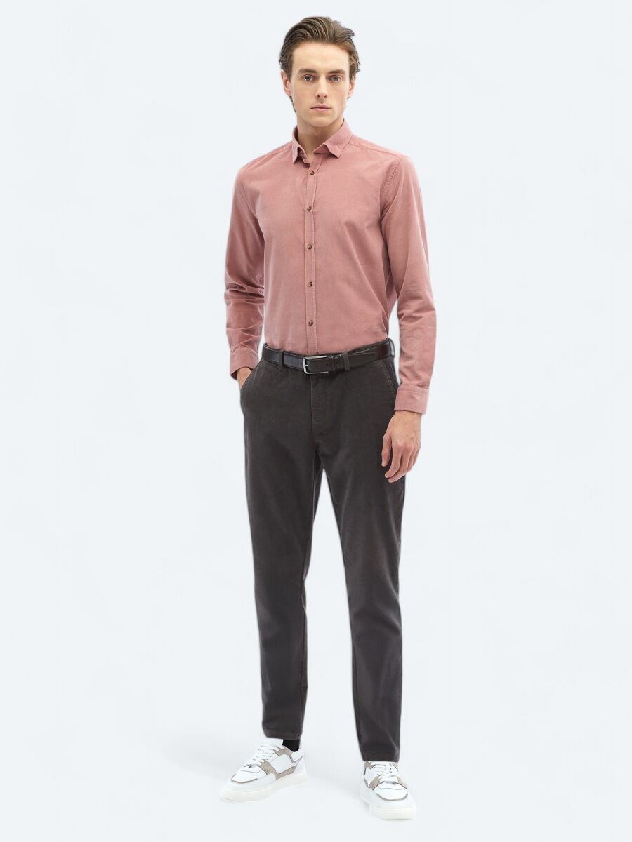 Pink Ribbed Regular Fit Weaving Casual 100% Cotton Shirt - 2