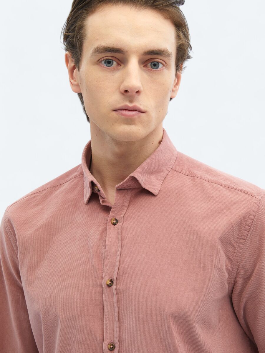 Pink Ribbed Regular Fit Weaving Casual 100% Cotton Shirt - 4