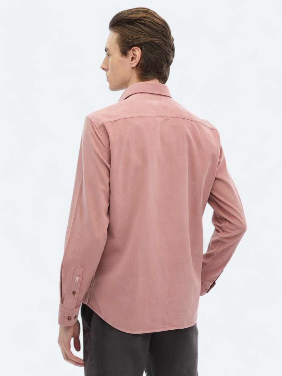 Pink Ribbed Regular Fit Weaving Casual 100% Cotton Shirt - 5