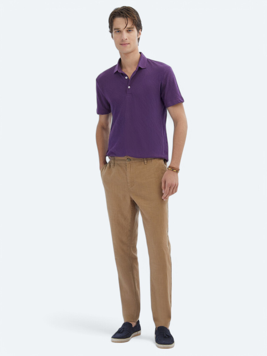 Purple Plain Polo Neck Cotton Blended T-Shirt 