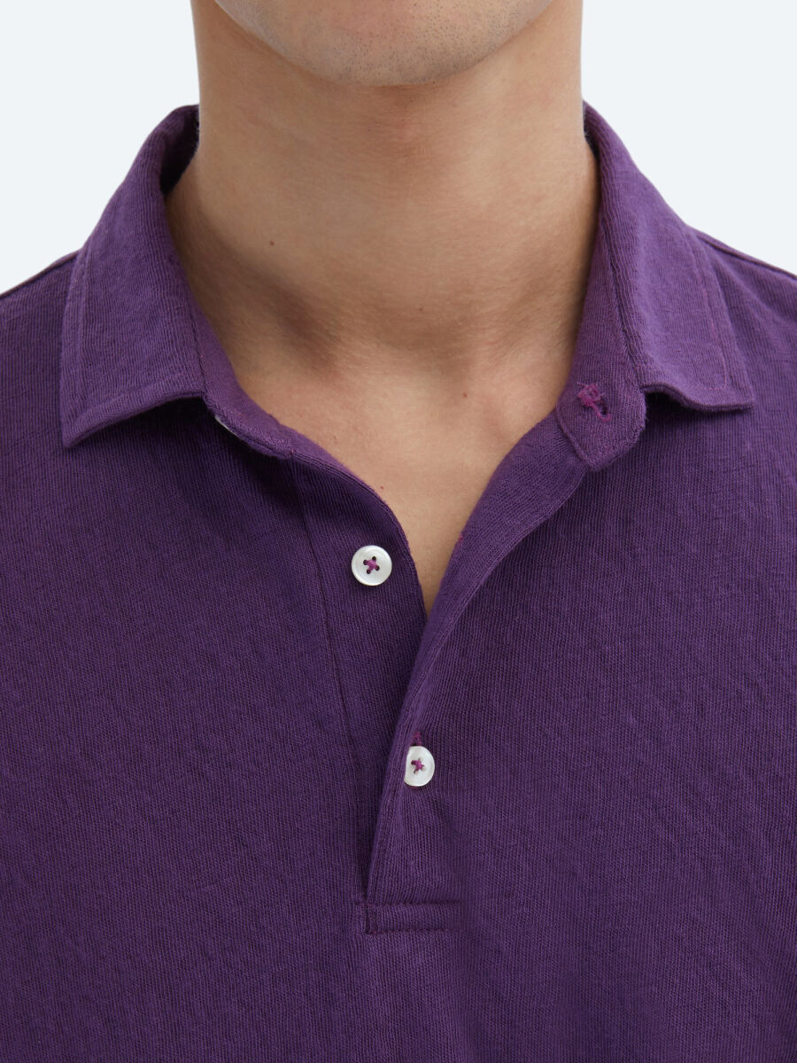 Purple Plain Polo Neck Cotton Blended T-Shirt - 5