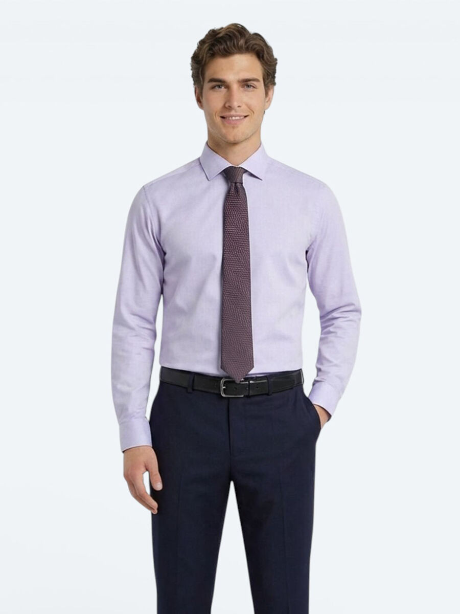 Purple Plain Regular Fit Weaving Classical Cotton Blended Shirt - 1