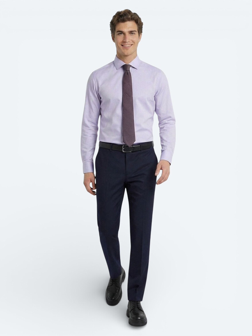 Purple Plain Regular Fit Weaving Classical Cotton Blended Shirt - 2