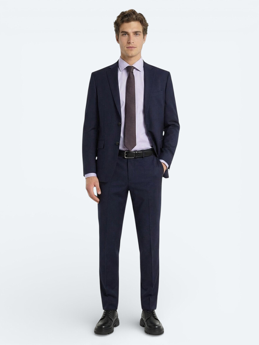 Purple Plain Regular Fit Weaving Classical Cotton Blended Shirt - 3