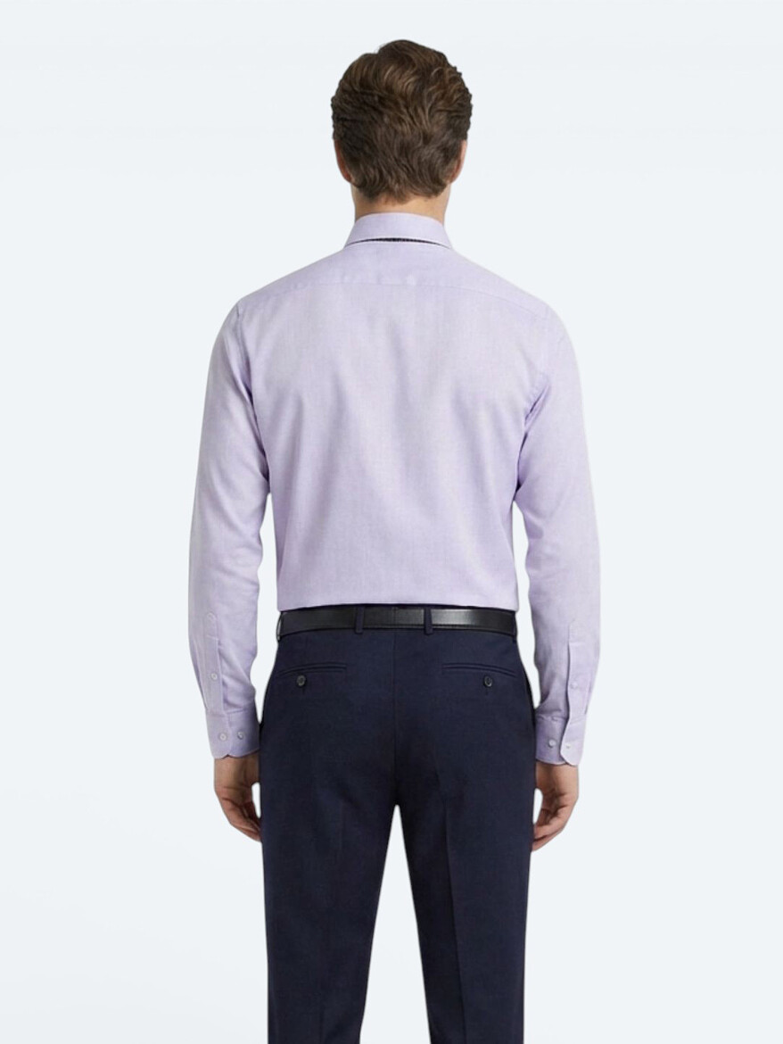 Purple Plain Regular Fit Weaving Classical Cotton Blended Shirt - 4