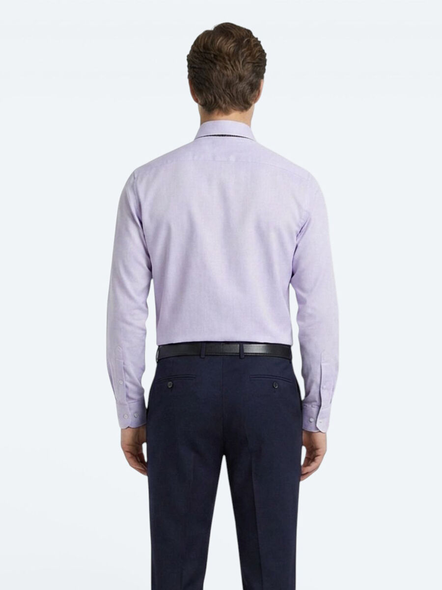 Purple Plain Regular Fit Weaving Classical Cotton Blended Shirt - 4