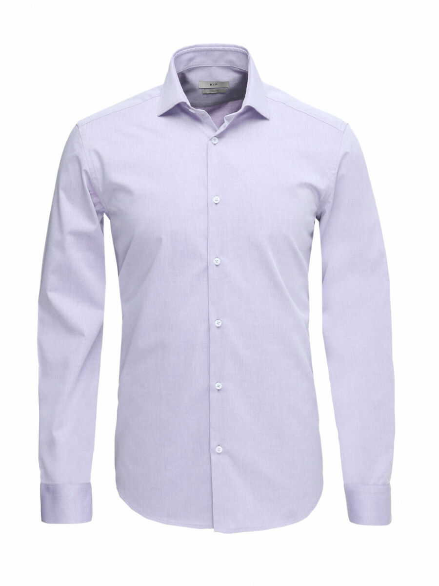 Purple Plain Regular Fit Weaving Classical Cotton Blended Shirt - 5