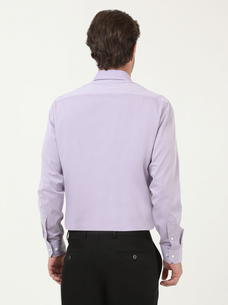 Purple Plain Slim Fit Weaving Classical Cotton Blended Shirt - 4