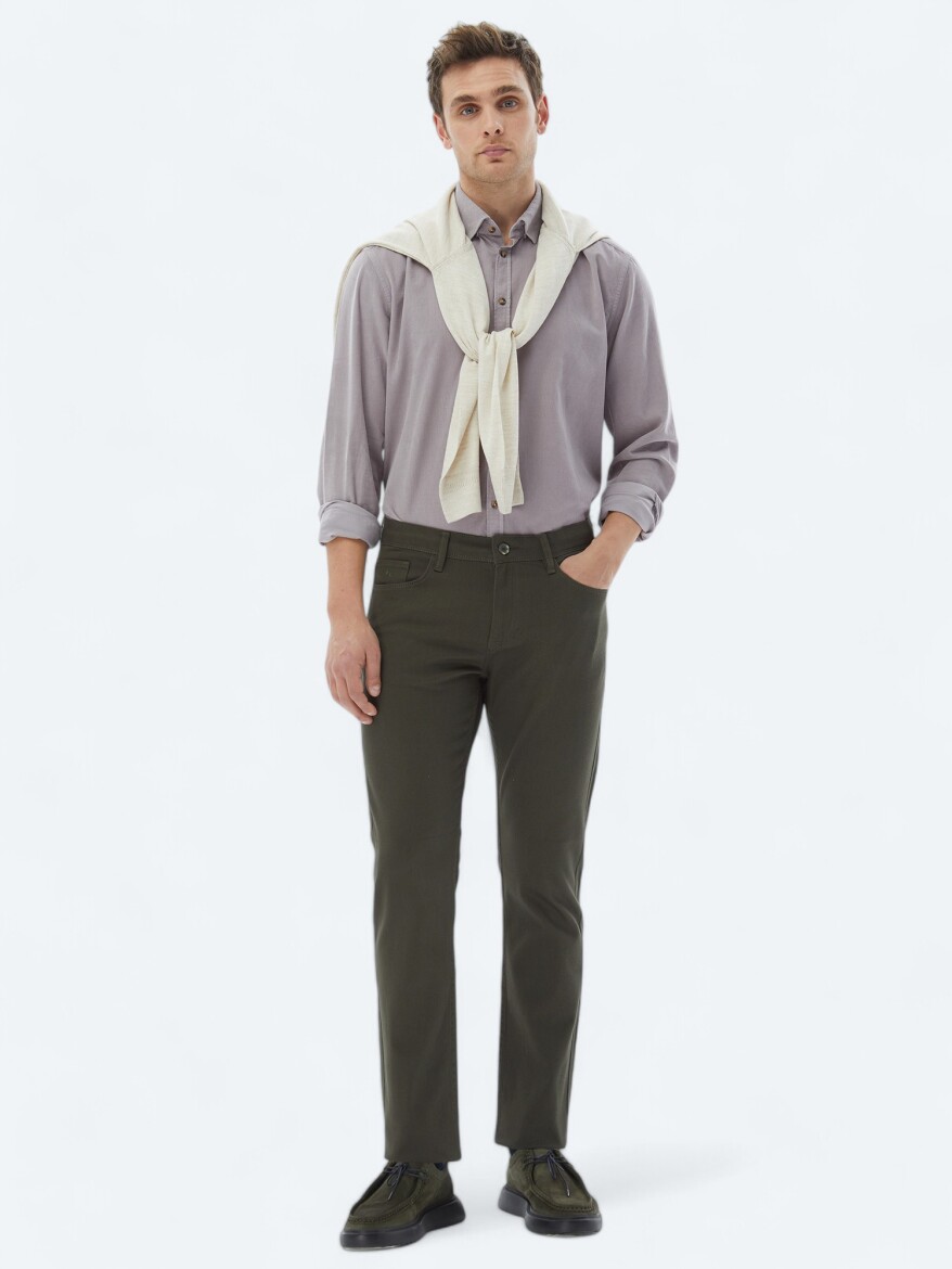 Purple Ribbed Regular Fit Weaving Casual 100% Cotton Shirt - 3