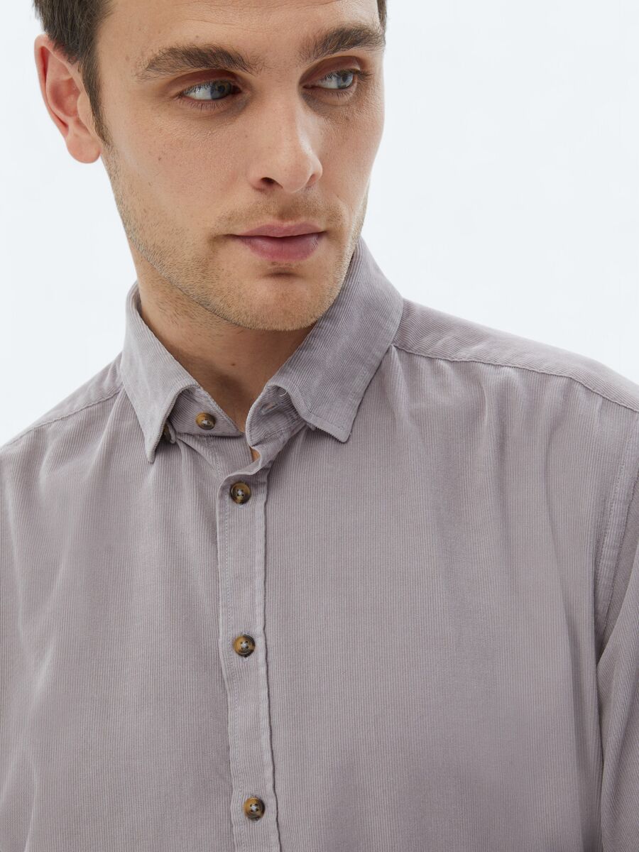 Purple Ribbed Regular Fit Weaving Casual 100% Cotton Shirt - 4