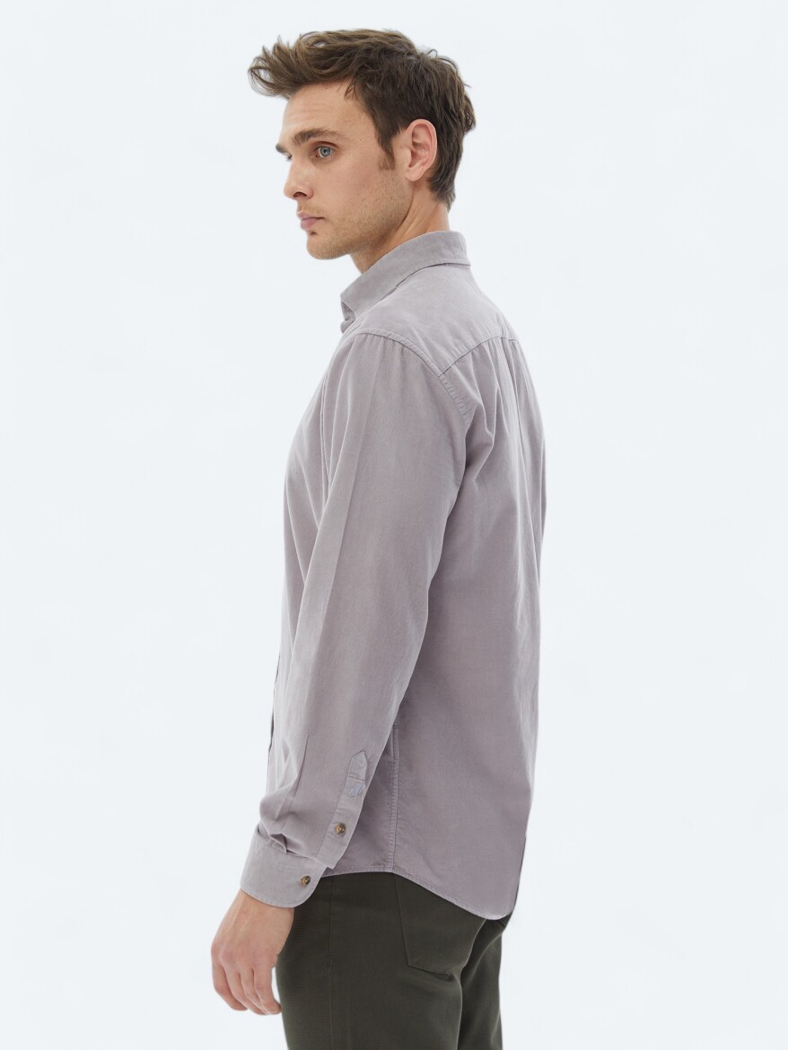 Purple Ribbed Regular Fit Weaving Casual 100% Cotton Shirt - 5