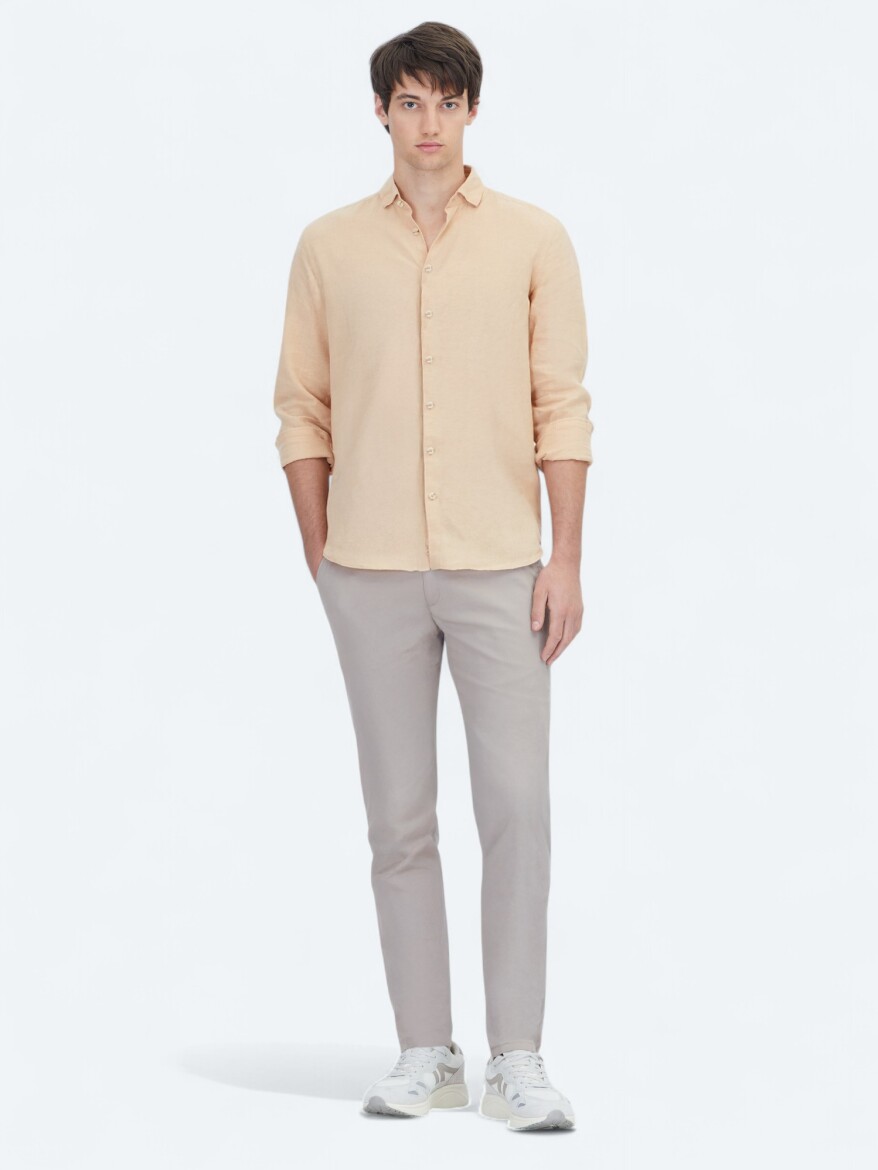 Safran Düz Regular Fit Dokuma Casual Pamuk Karışımlı Gömlek - KİP