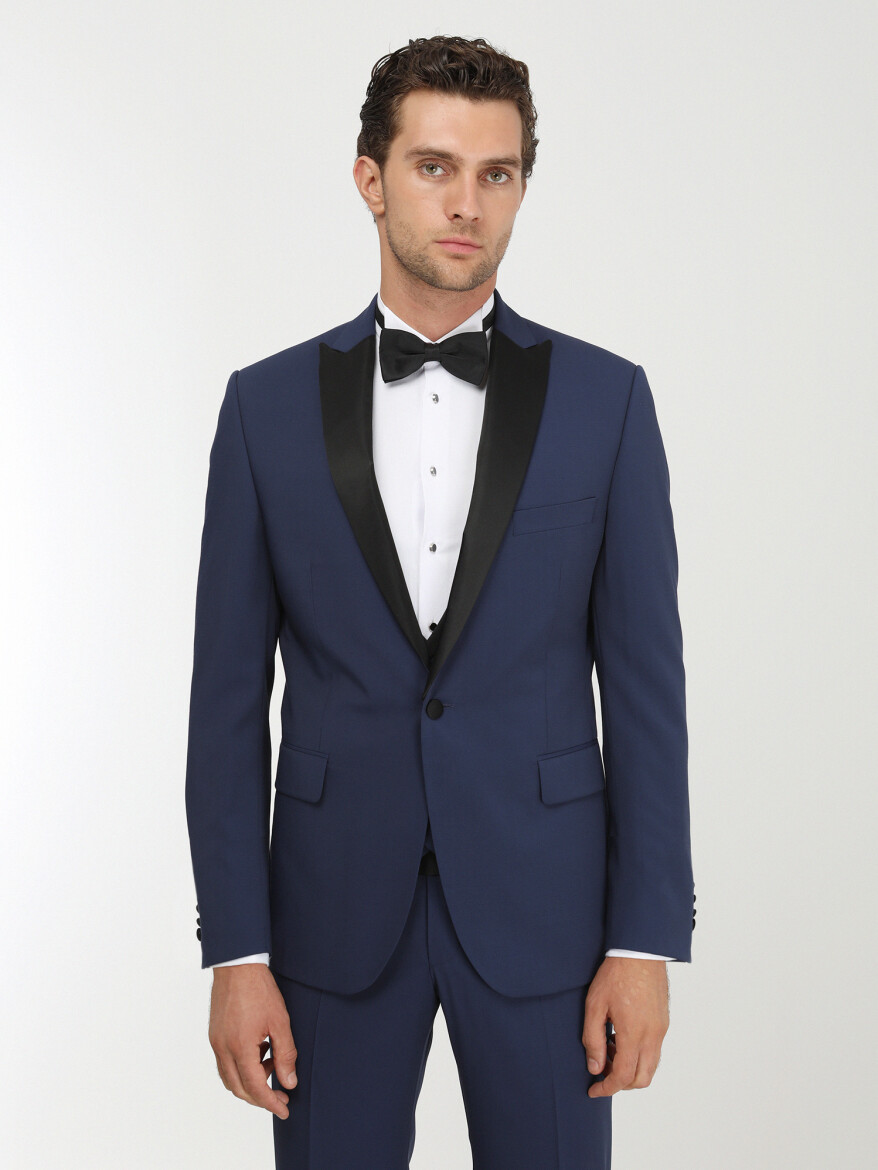 Saks Plain Slim Fit Detachable Collar Weaving Tuxedo With West - 1