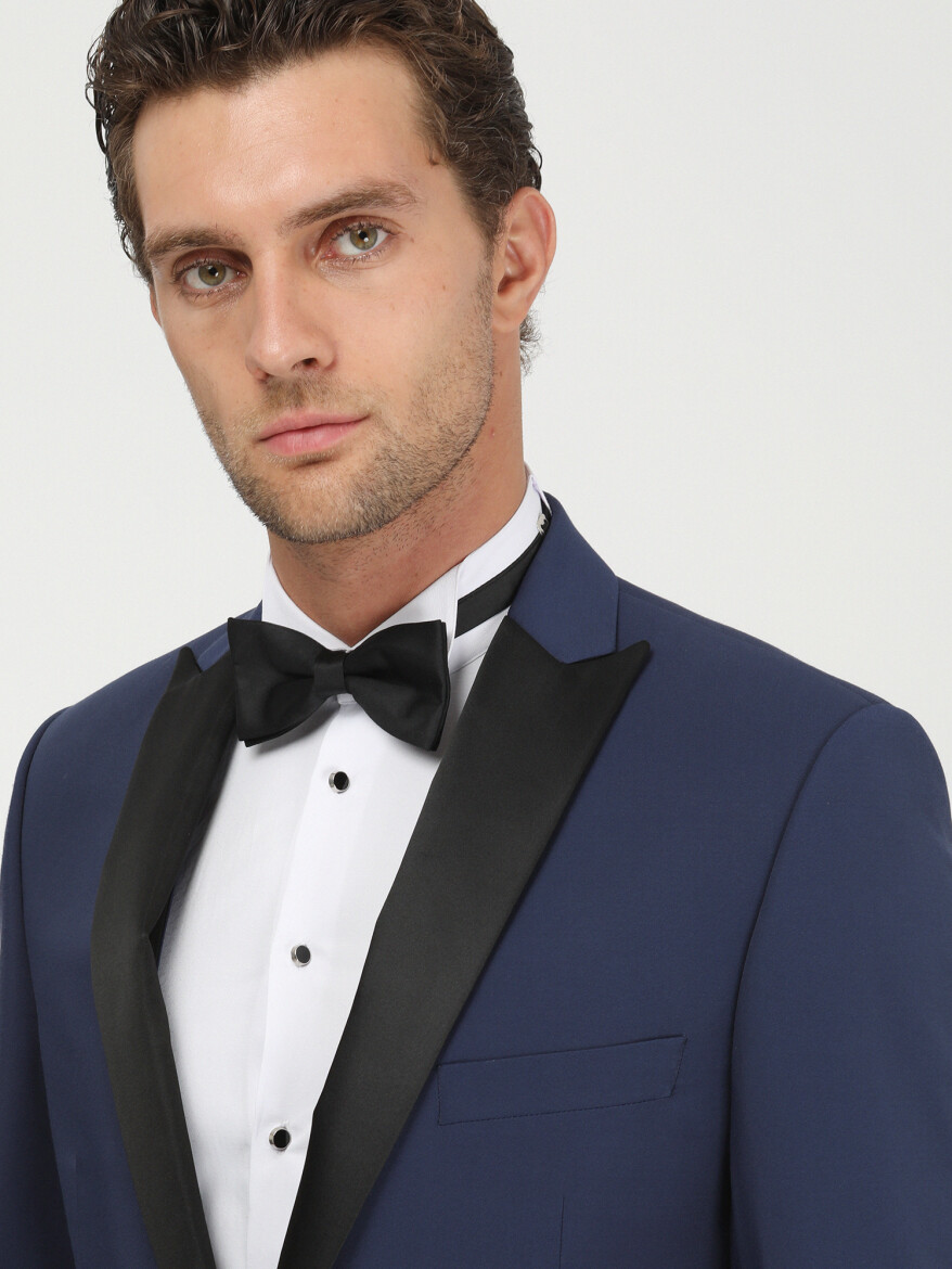 Saks Plain Slim Fit Detachable Collar Weaving Tuxedo With West - 3