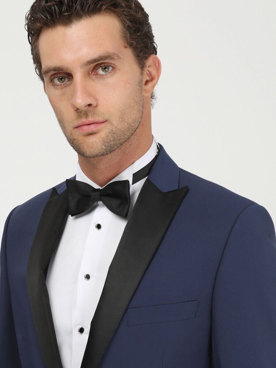Saks Plain Slim Fit Detachable Collar Weaving Tuxedo With West - 3