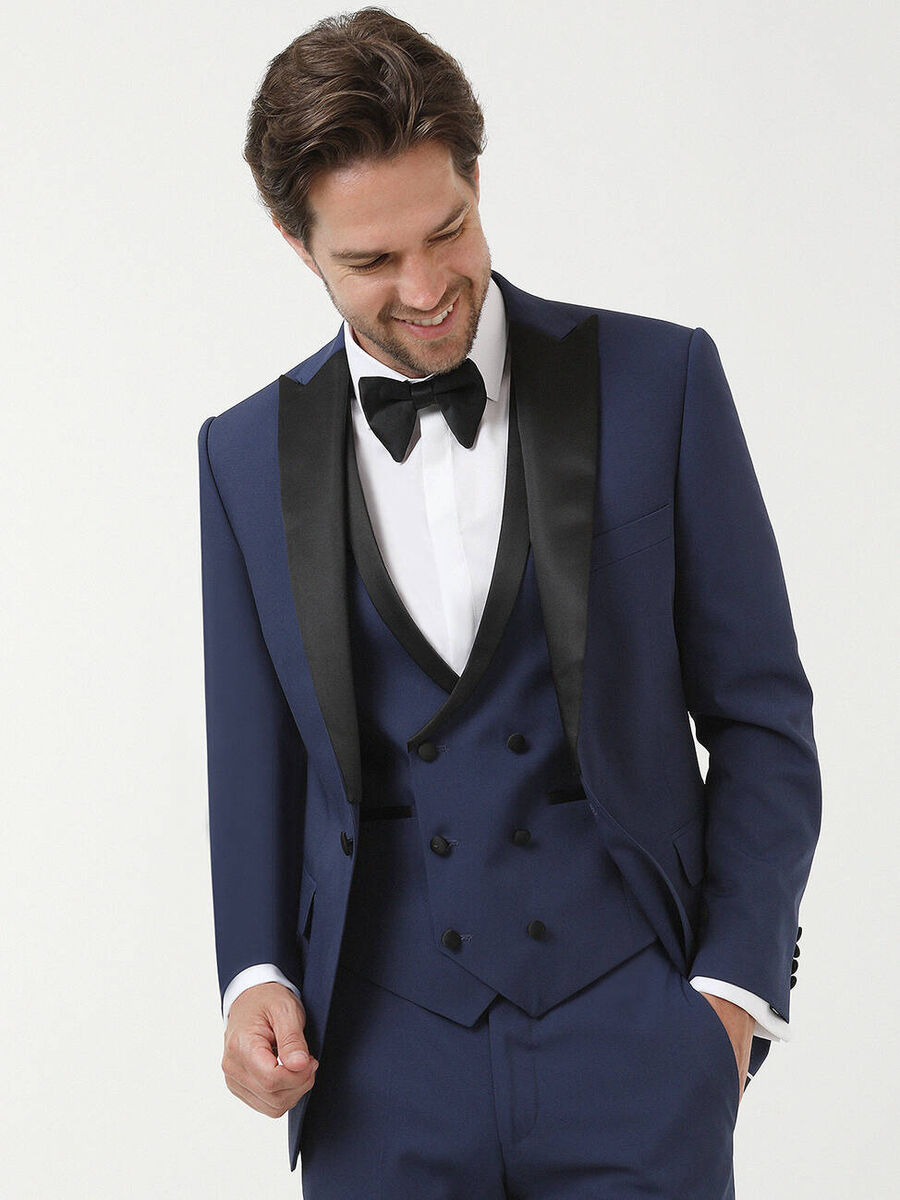 Saks Plain Slim Fit Detachable Collar Weaving Tuxedo With West - 1