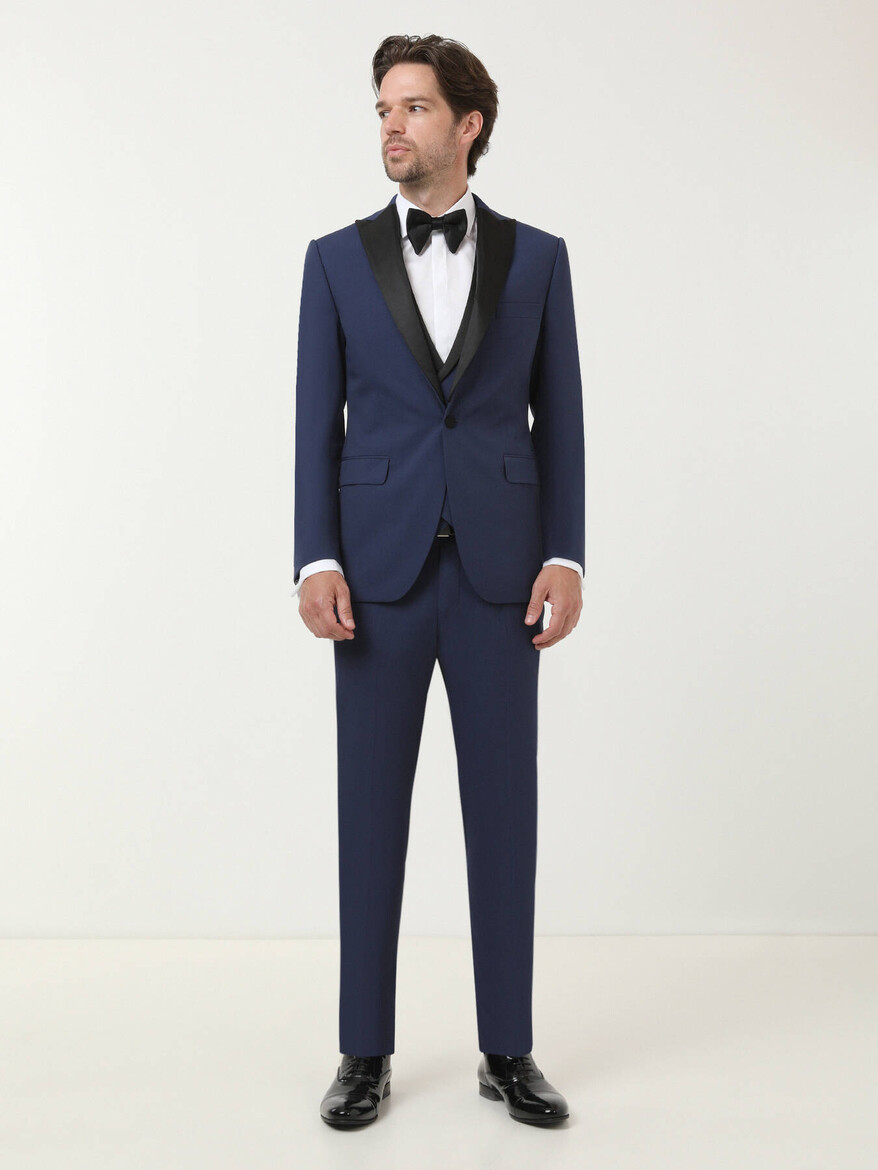 Saks Plain Slim Fit Detachable Collar Weaving Tuxedo With West - 2