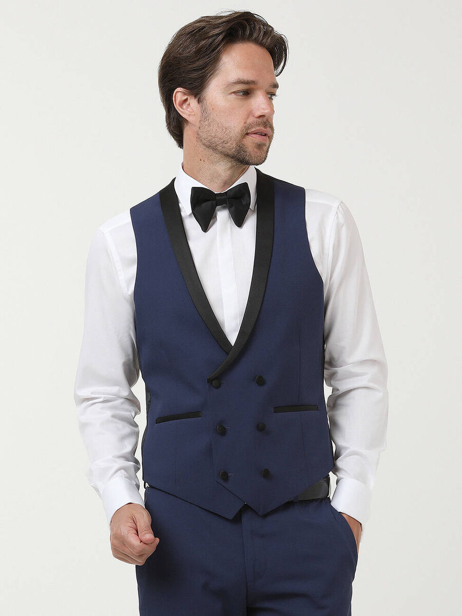 Saks Plain Slim Fit Detachable Collar Weaving Tuxedo With West - 4