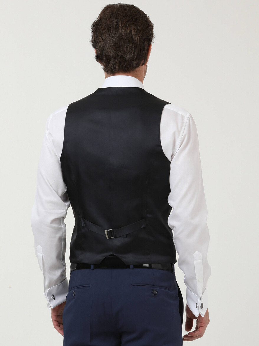 Saks Plain Slim Fit Detachable Collar Weaving Tuxedo With West - 5