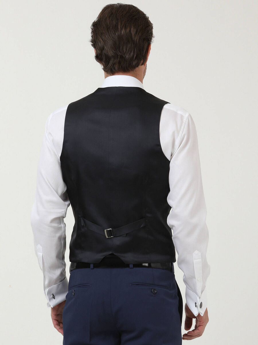 Saks Plain Slim Fit Detachable Collar Weaving Tuxedo With West - 5