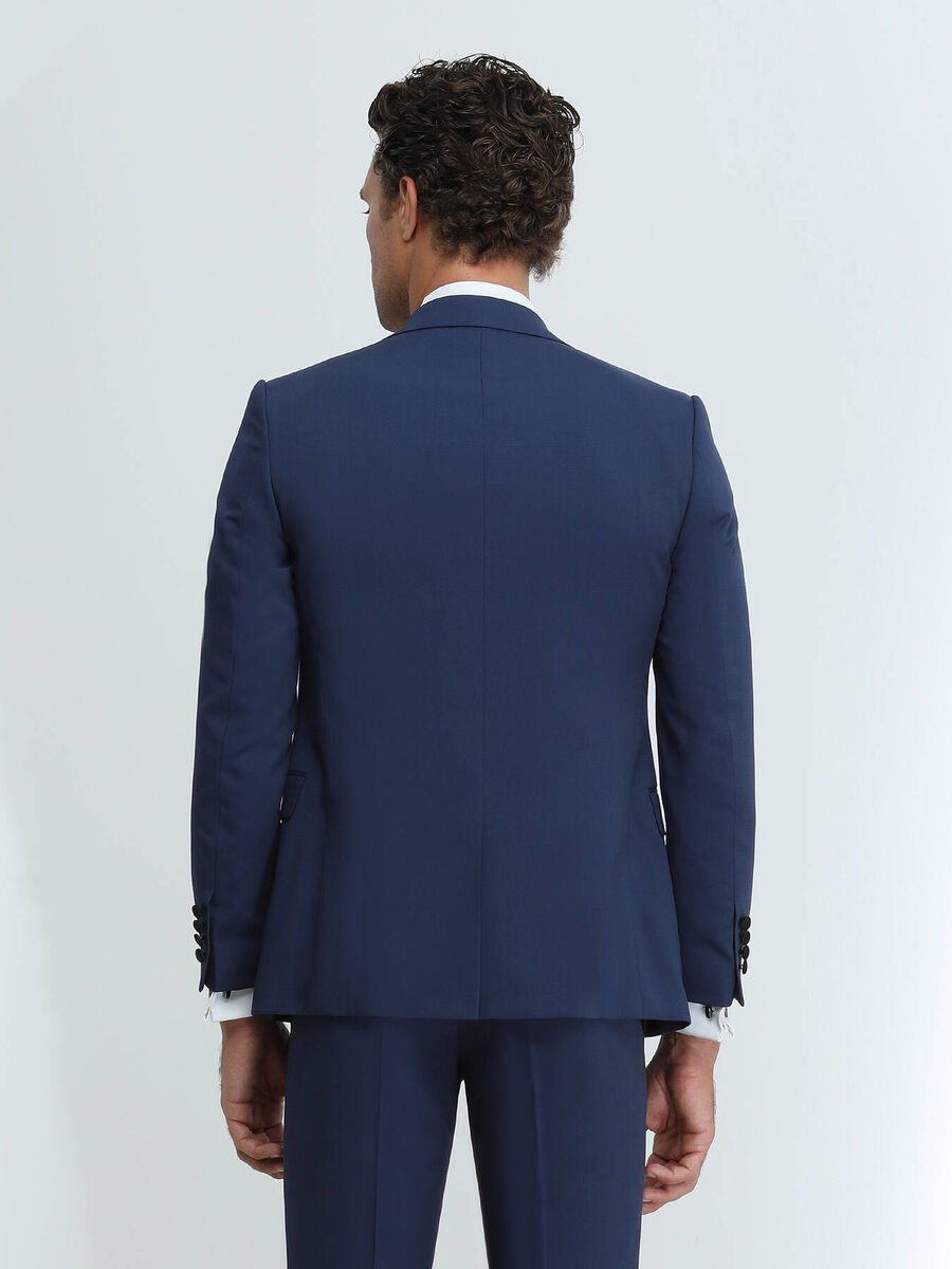 Saks Plain Slim Fit Detachable Collar Weaving Tuxedo With West - 7