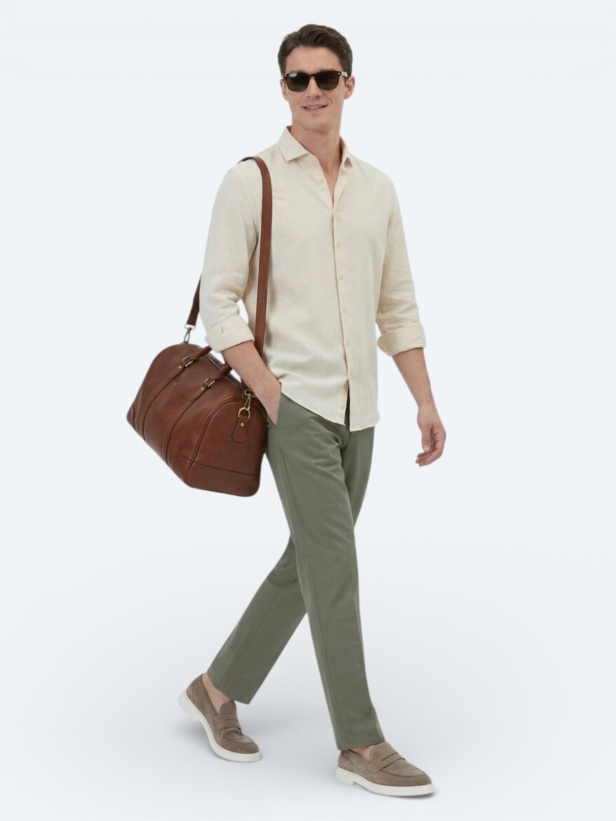 Sarı Düz Regular Fit Dokuma Casual Pamuk Karışımlı Gömlek - KİP