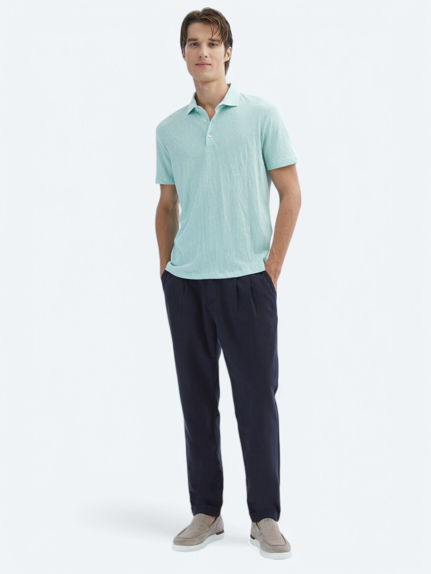 See Green Plain Polo Neck Cotton Blended T-Shirt 