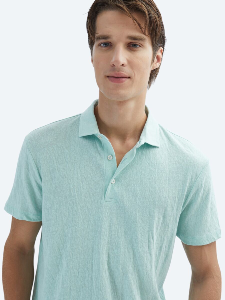 See Green Plain Polo Neck Cotton Blended T-Shirt - 3
