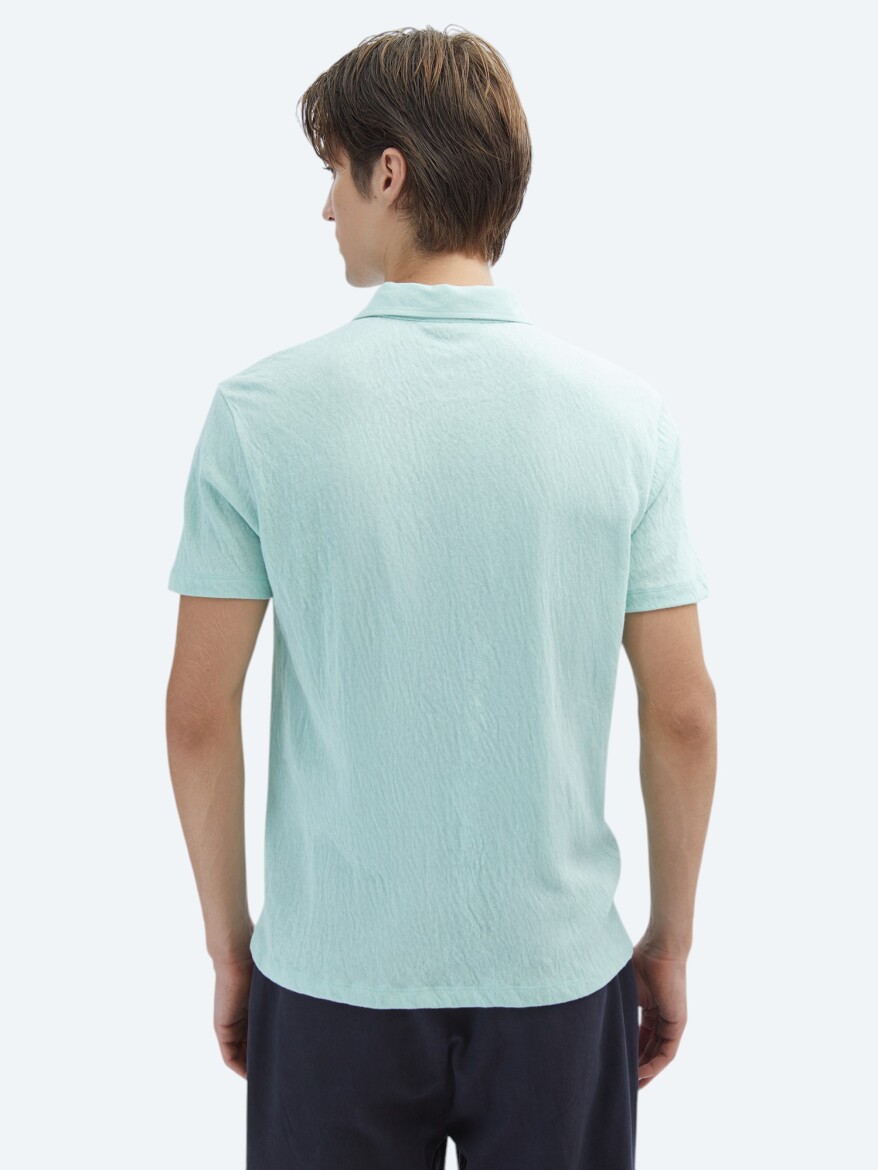 See Green Plain Polo Neck Cotton Blended T-Shirt - 4