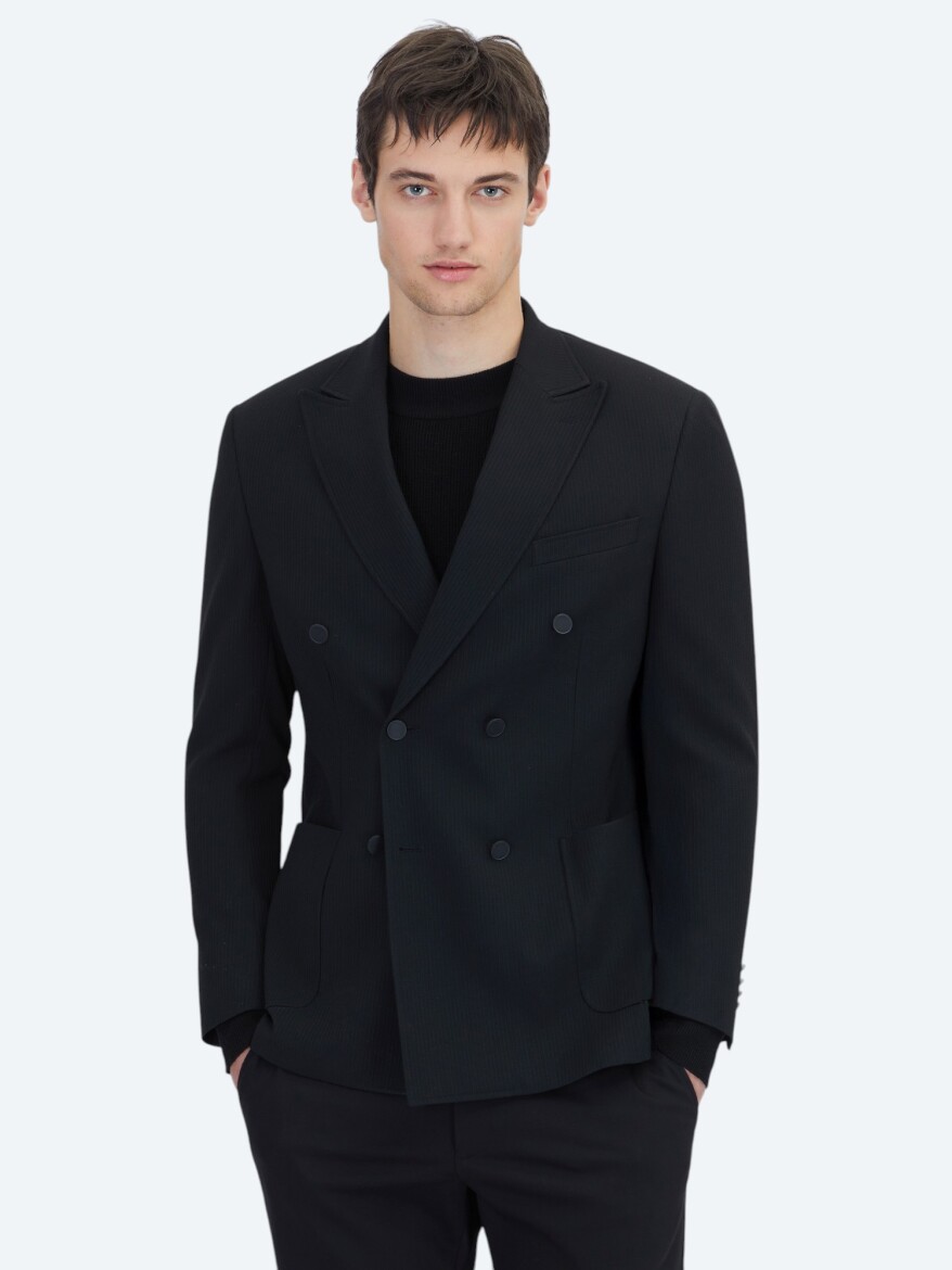 Siyah Çizgili Comfort Fit Ceket - KİP