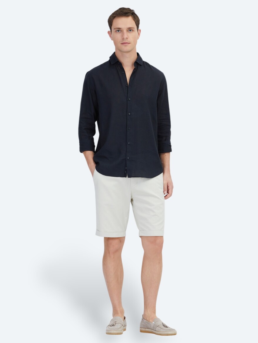 Siyah Düz Regular Fit Dokuma Casual Pamuk Karışımlı Gömlek - KİP