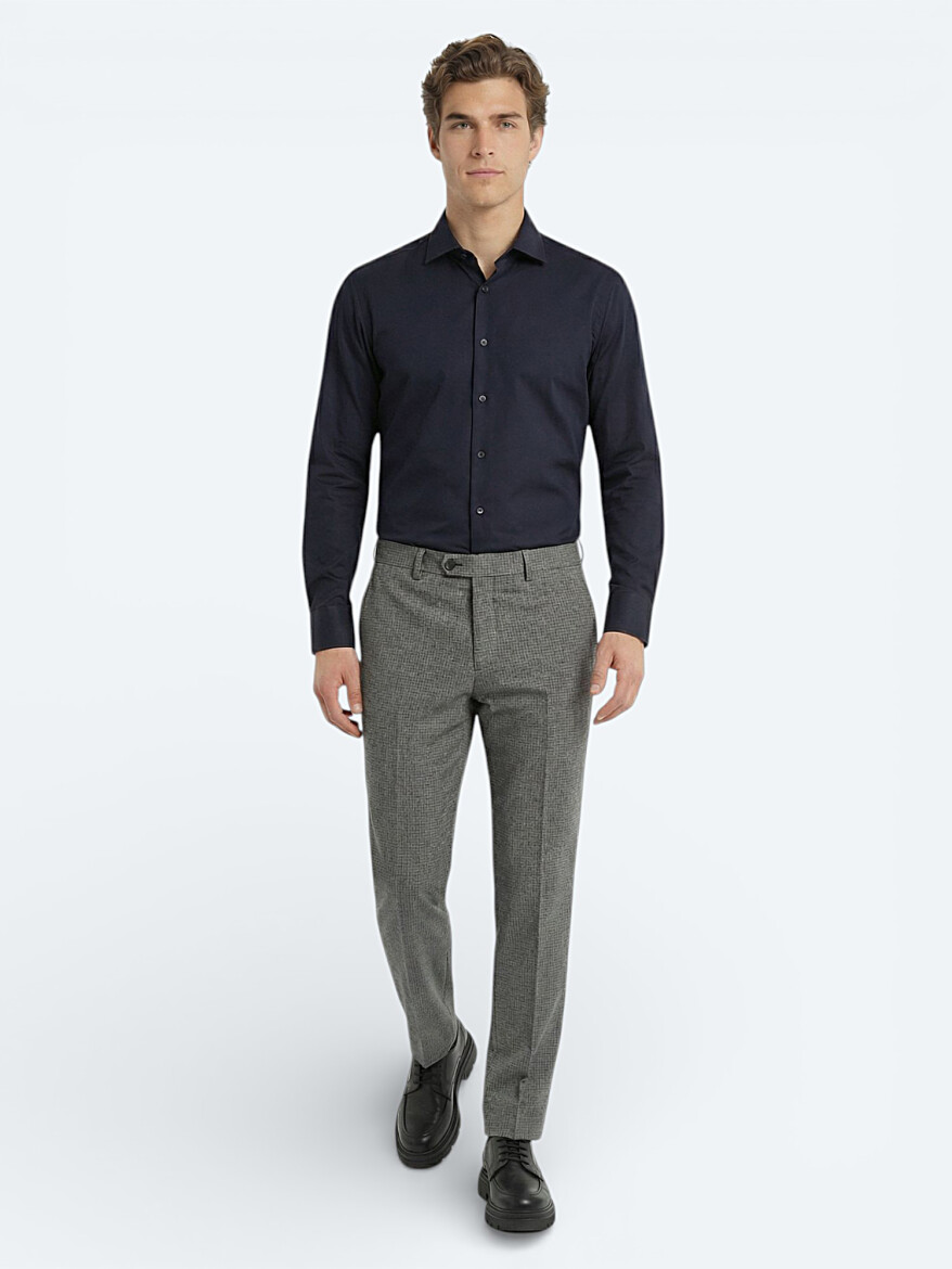 Siyah Düz Slim Fit Dokuma Klasik %100 Pamuk Gömlek - KİP