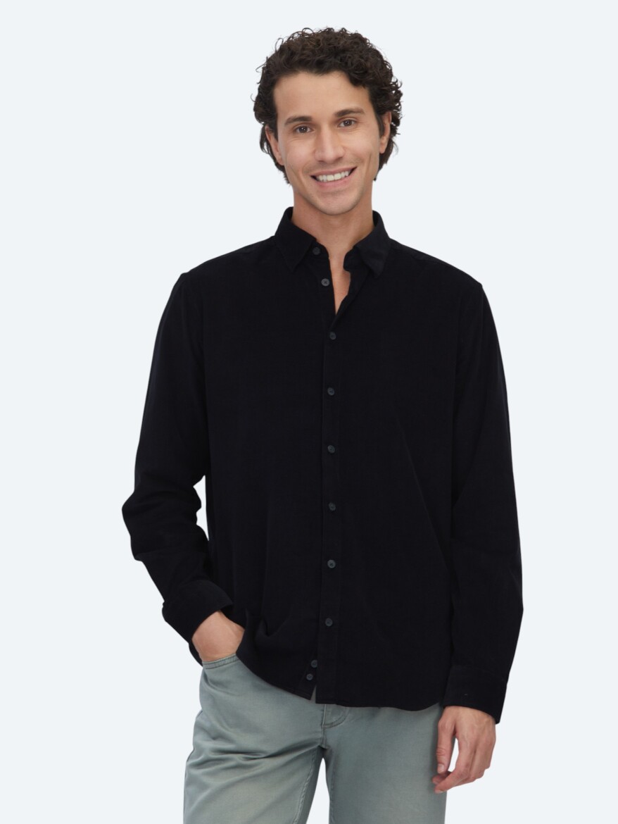 Siyah Fitilli Regular Fit Dokuma Kadife Casual %100 Pamuk Gömlek - KİP