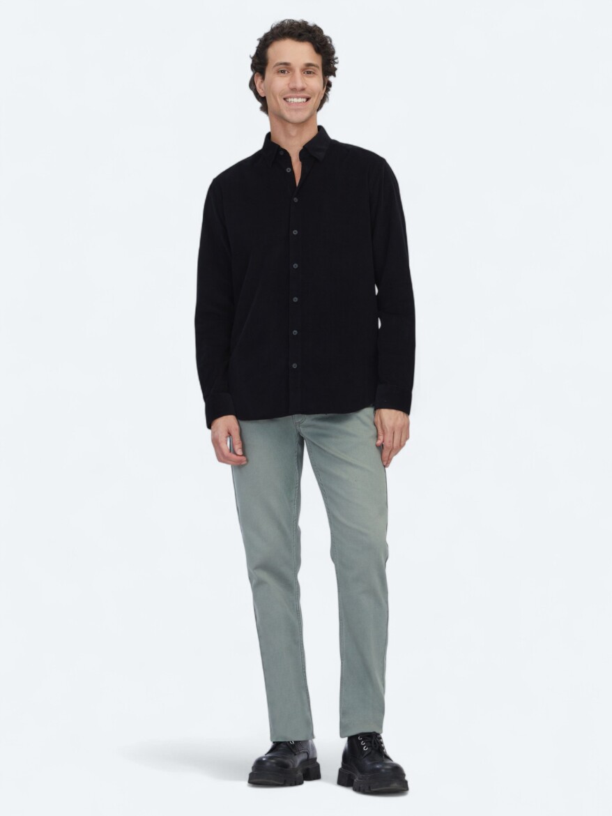 Siyah Fitilli Regular Fit Dokuma Kadife Casual %100 Pamuk Gömlek - KİP