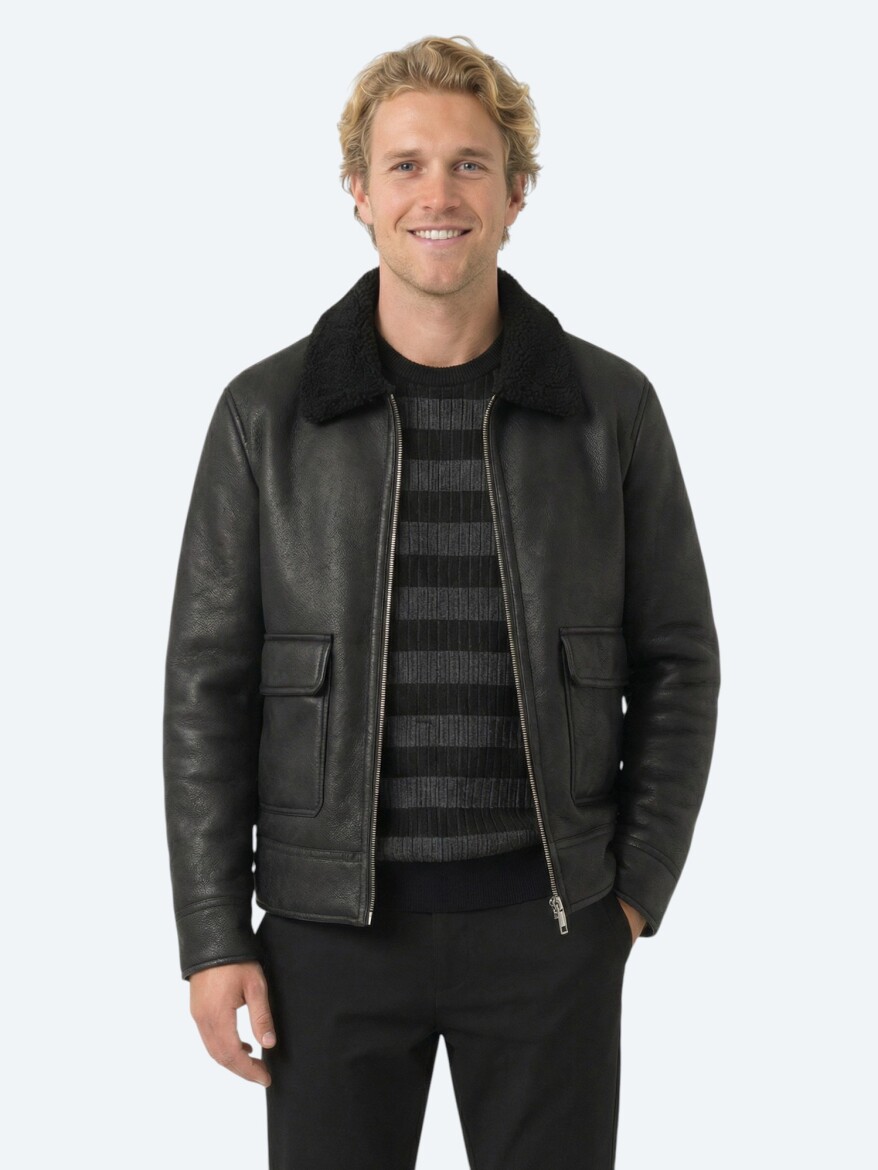 Siyah Regular Fit Gömlek Yaka Casual Dokuma Mont - KİP