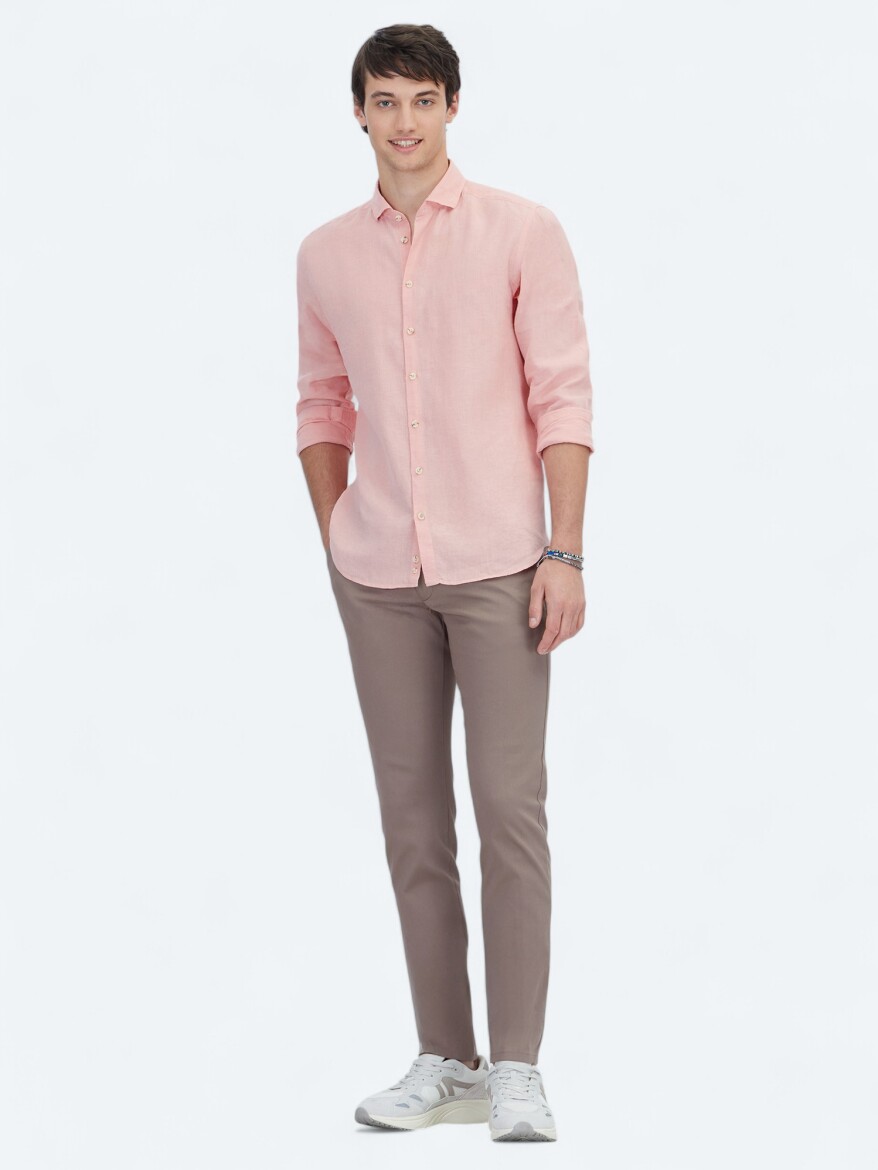 Somon Düz Regular Fit Dokuma Casual Pamuk Karışımlı Gömlek - KİP