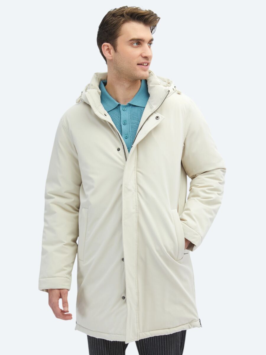 Taş Comfort Fit Kapüşonlu Casual Dokuma Kaban - 3