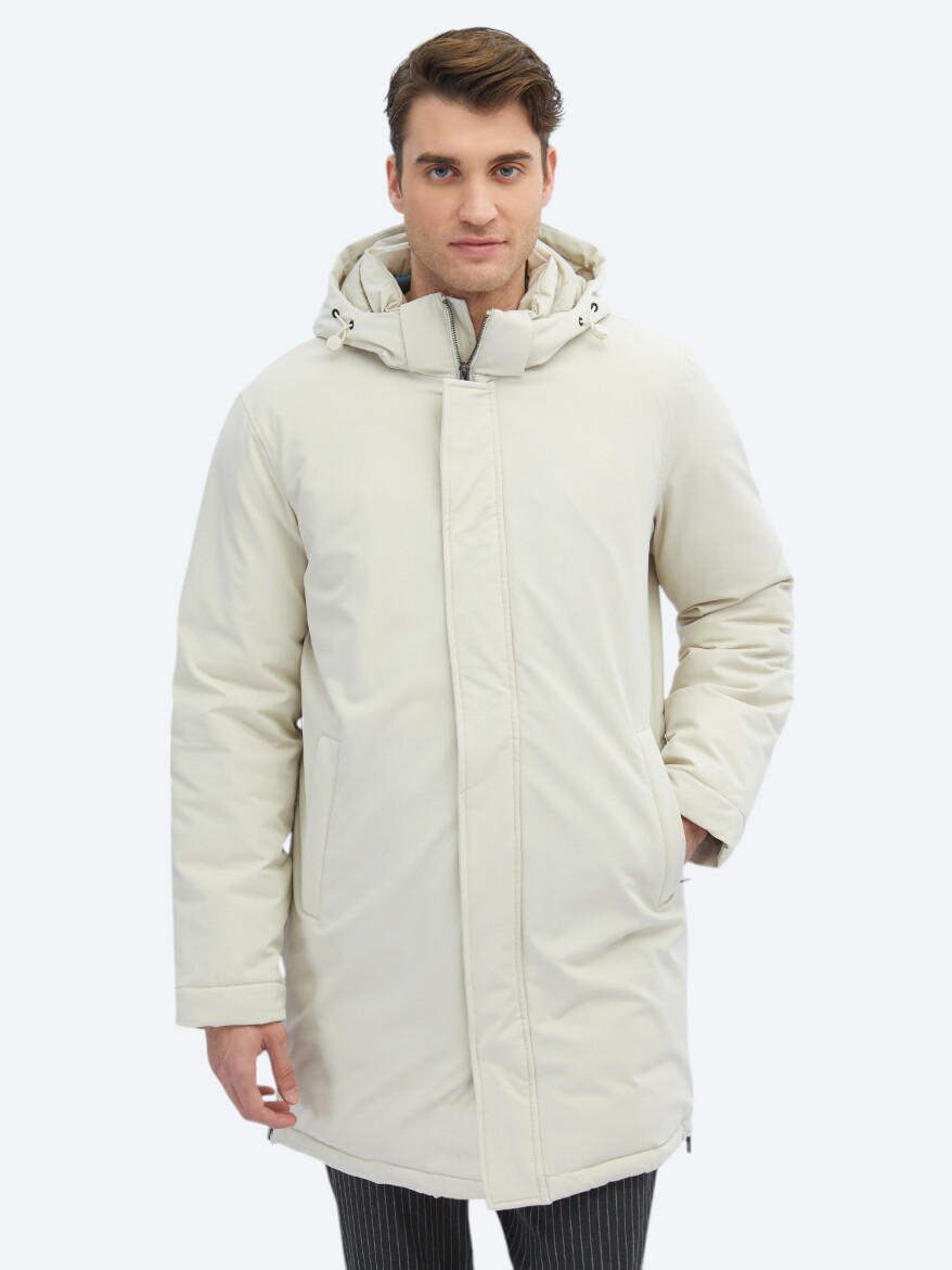 Taş Comfort Fit Kapüşonlu Casual Dokuma Kaban - 4