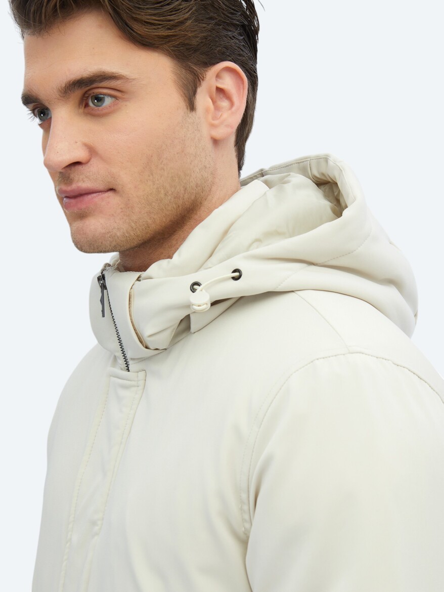 Taş Comfort Fit Kapüşonlu Casual Dokuma Kaban - 5