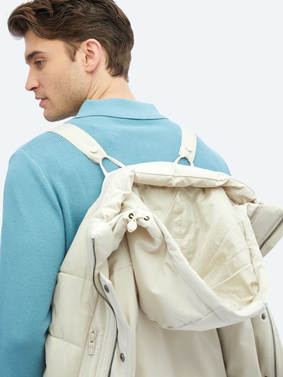 Taş Comfort Fit Kapüşonlu Casual Dokuma Kaban - 8